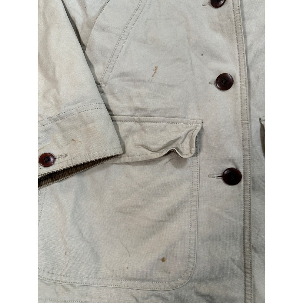 LL Bean Womens Small Tan Canvas Field Coat Corduroy Collar Barn Jacket 0WY28 - Picture 3 of 6